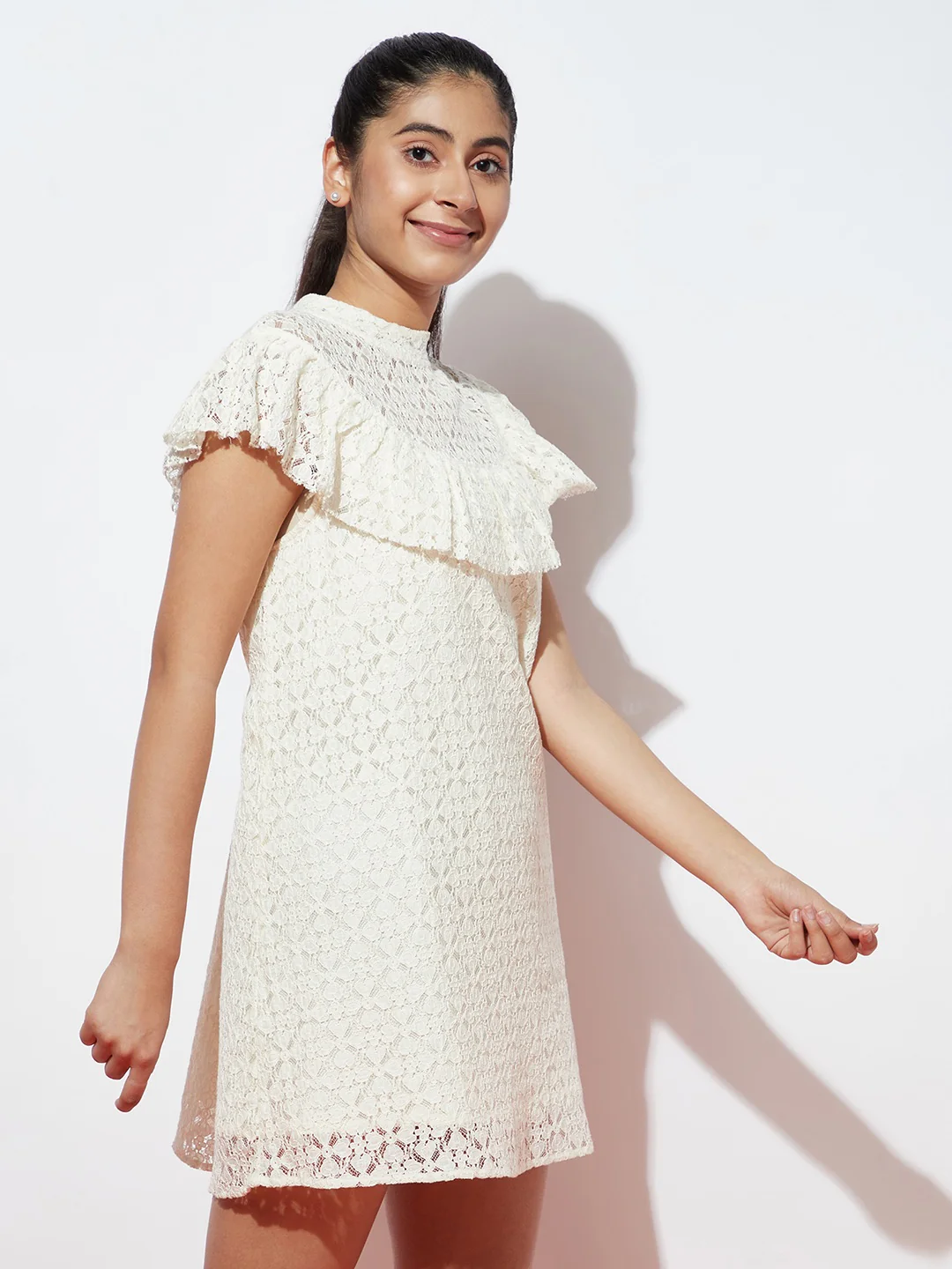 Girls Woven Schifili White Dress - Image 3