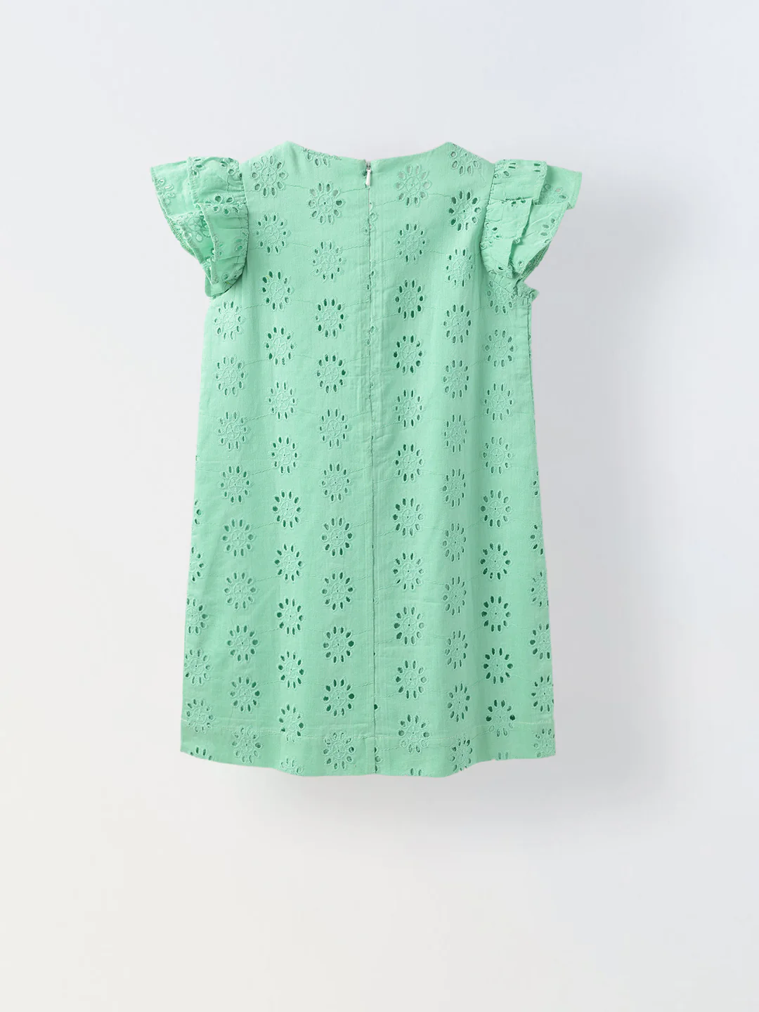 Green Cotton Schiffli Dress For Girls - Image 2