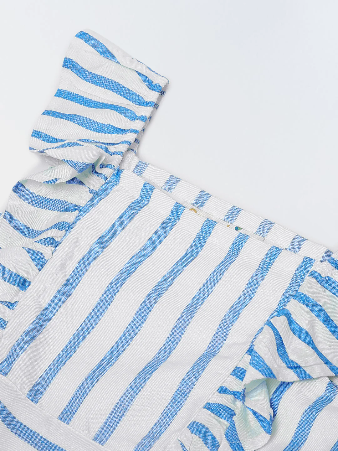White/Blue Cotton Square Neck Stripe Co-Ord For Girls - Image 5