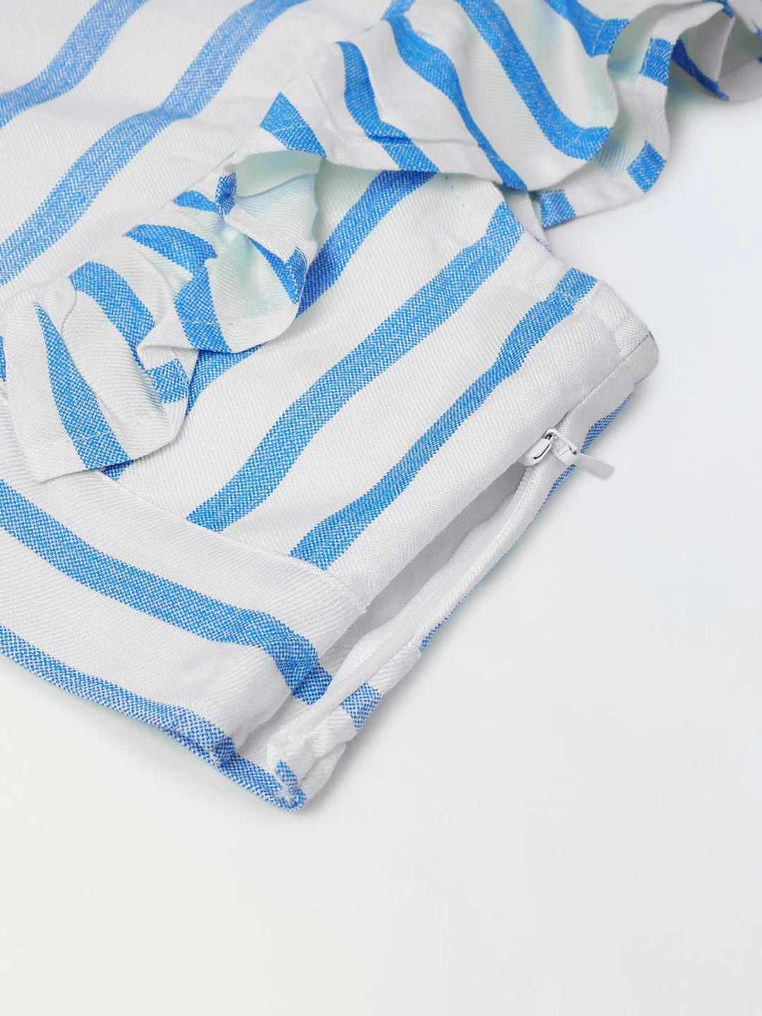 White/Blue Cotton Square Neck Stripe Co-Ord For Girls - Image 6