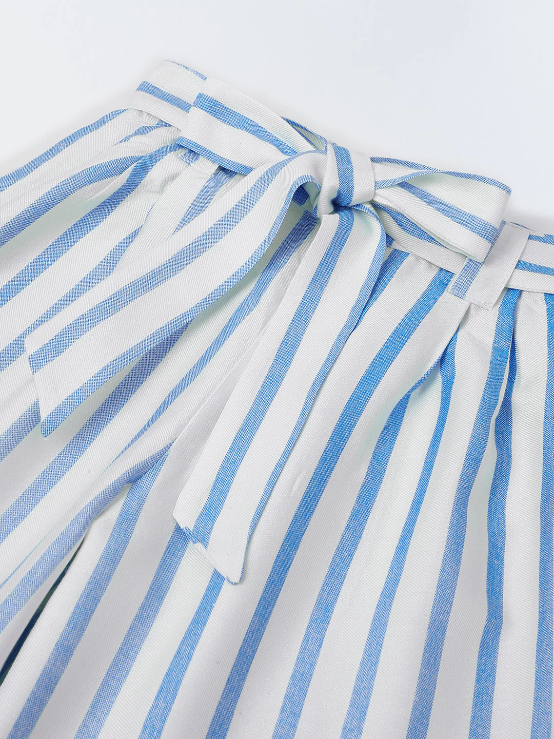 White/Blue Cotton Square Neck Stripe Co-Ord For Girls - Image 7
