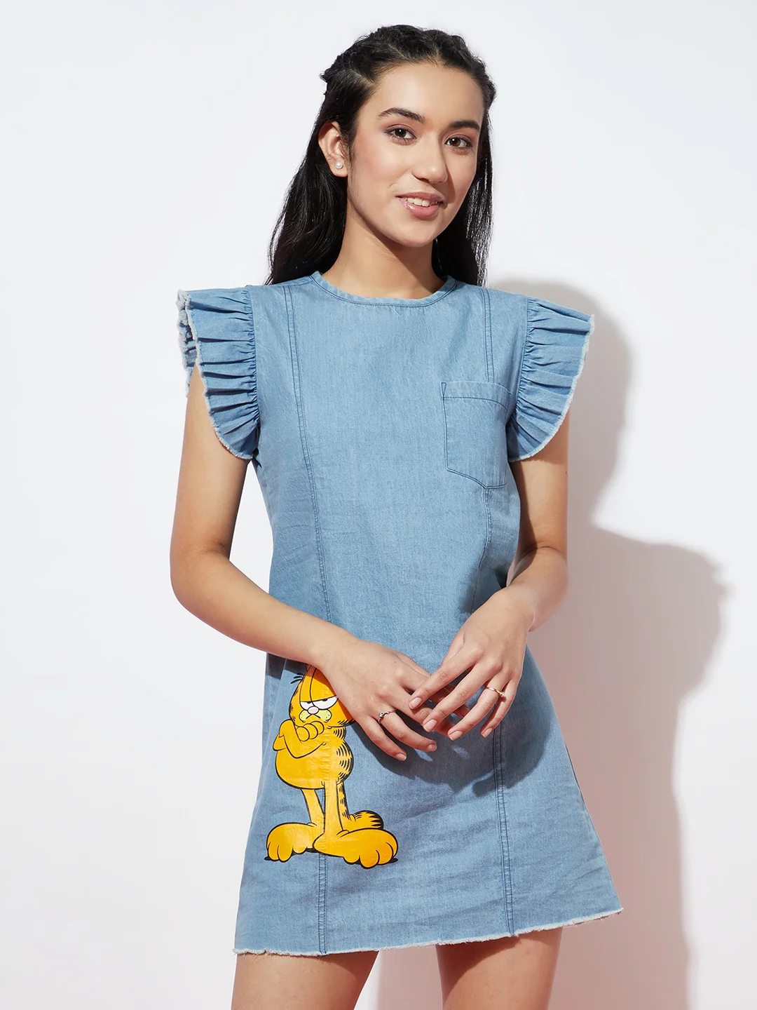 Denim Flutter Sleeve Garfield Dress - Image 2