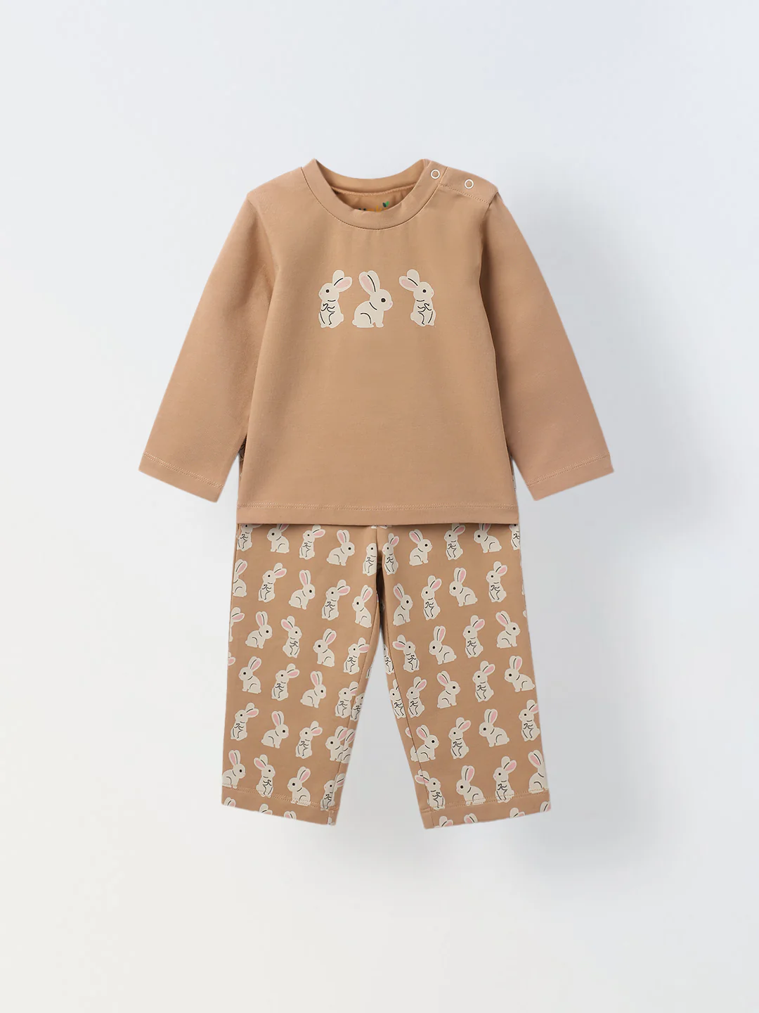 Infant Cotton Beige Full Sleeve Rabbit Printed Sets