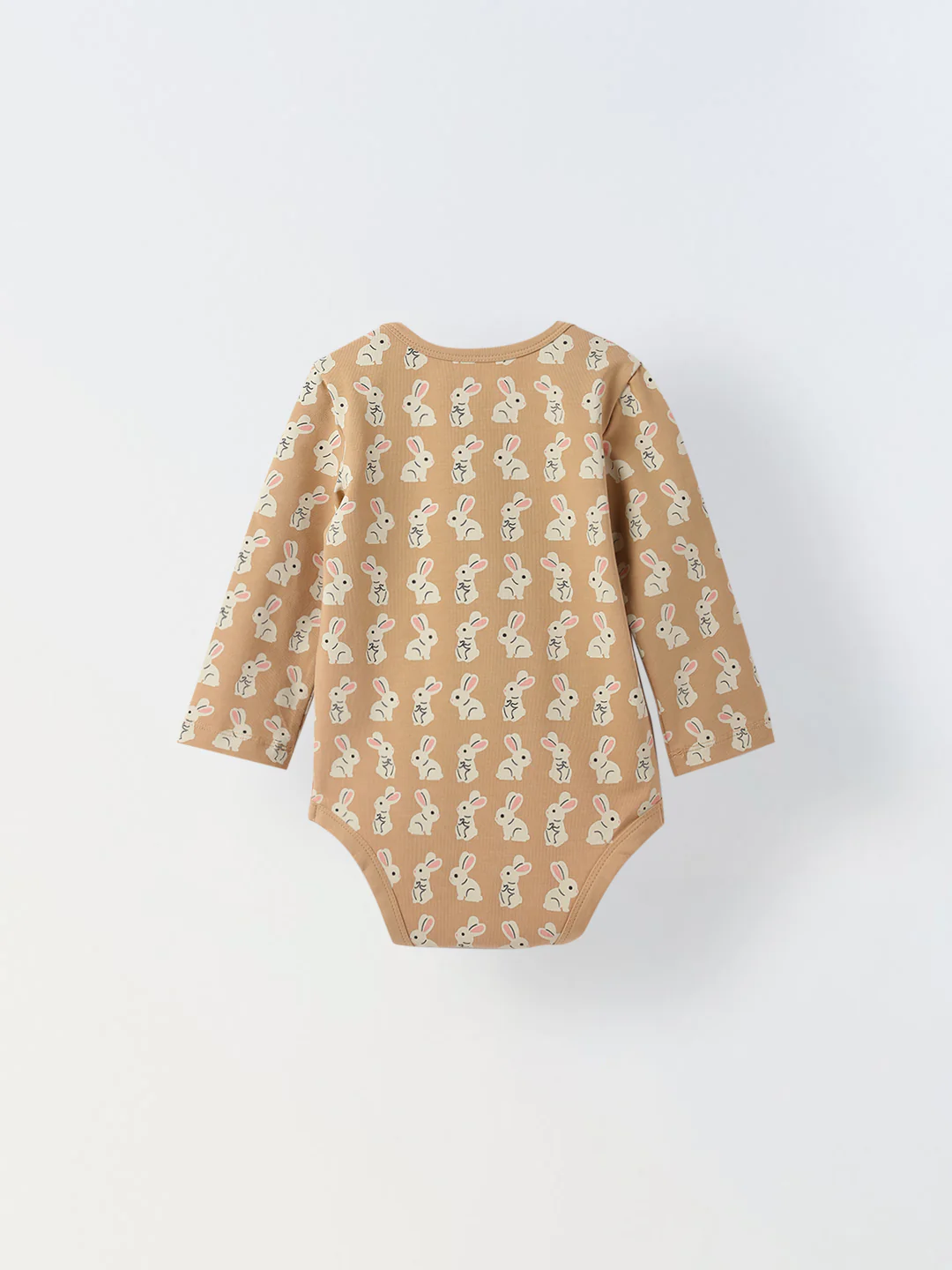 Infant Cotton Beige Full Sleeve Rabbite Print Romper - Image 2