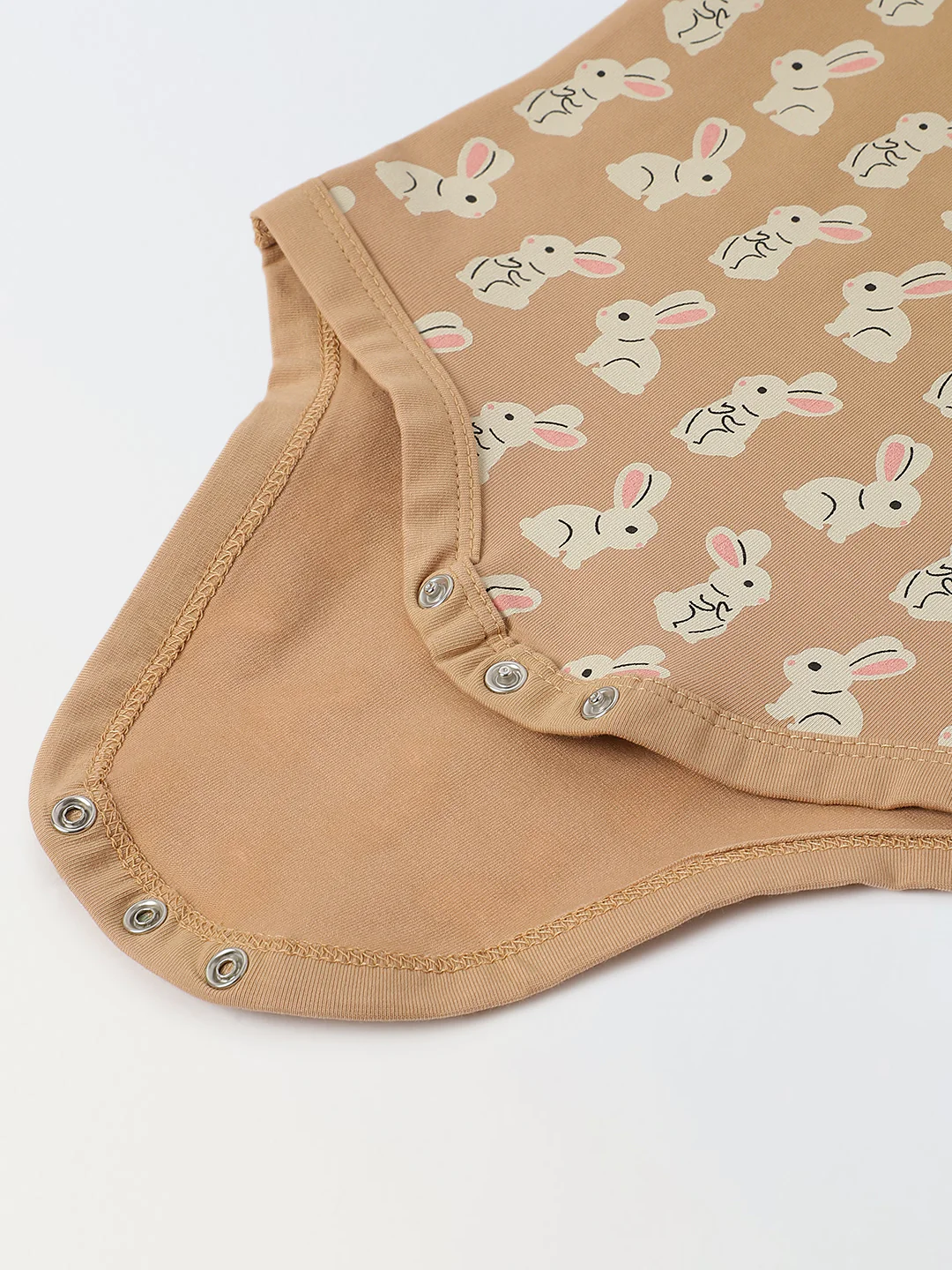 Infant Cotton Beige Full Sleeve Rabbite Print Romper - Image 4