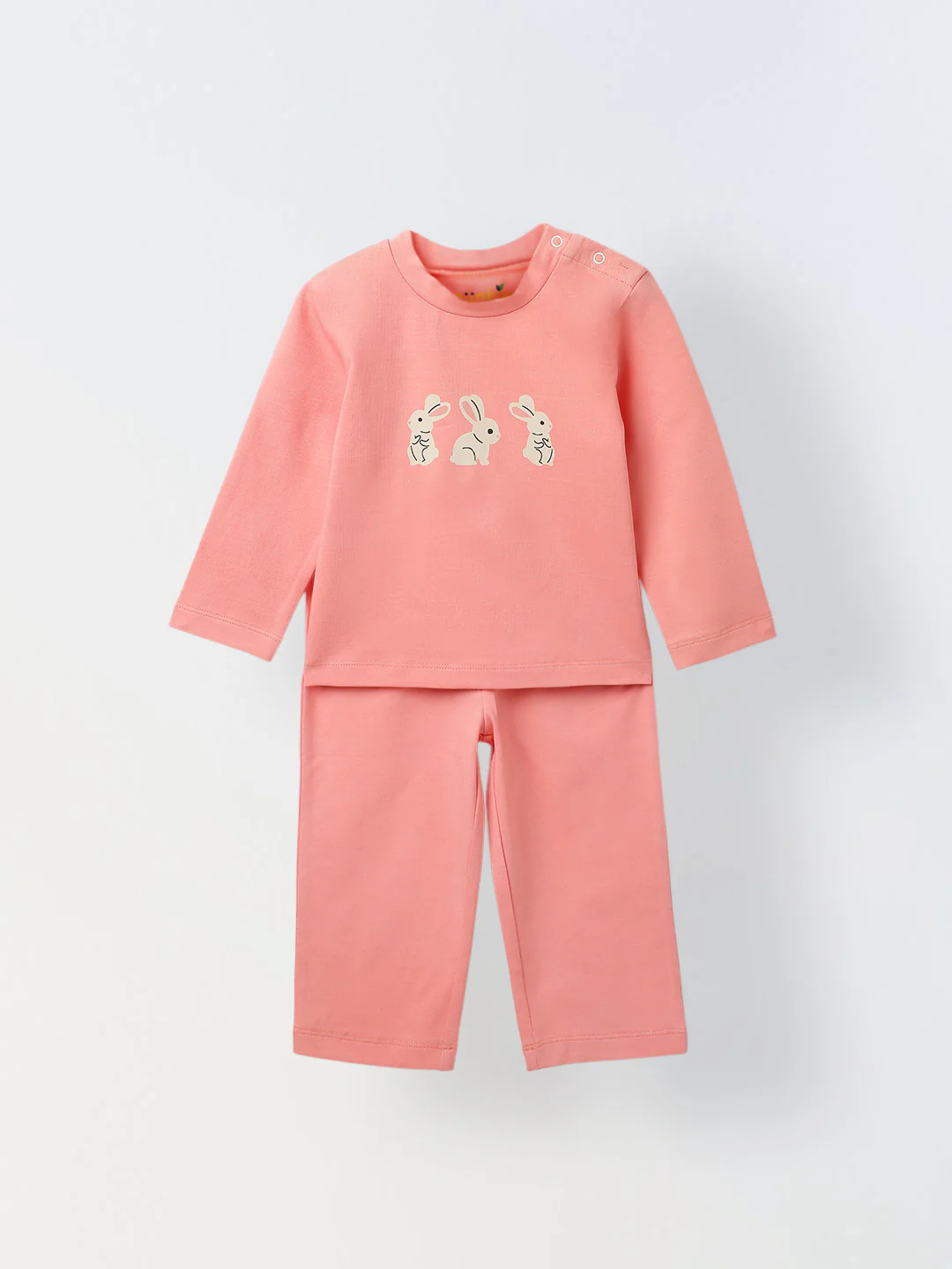 Infant Cotton Pink Full Sleeve Rabbit Printed Sets