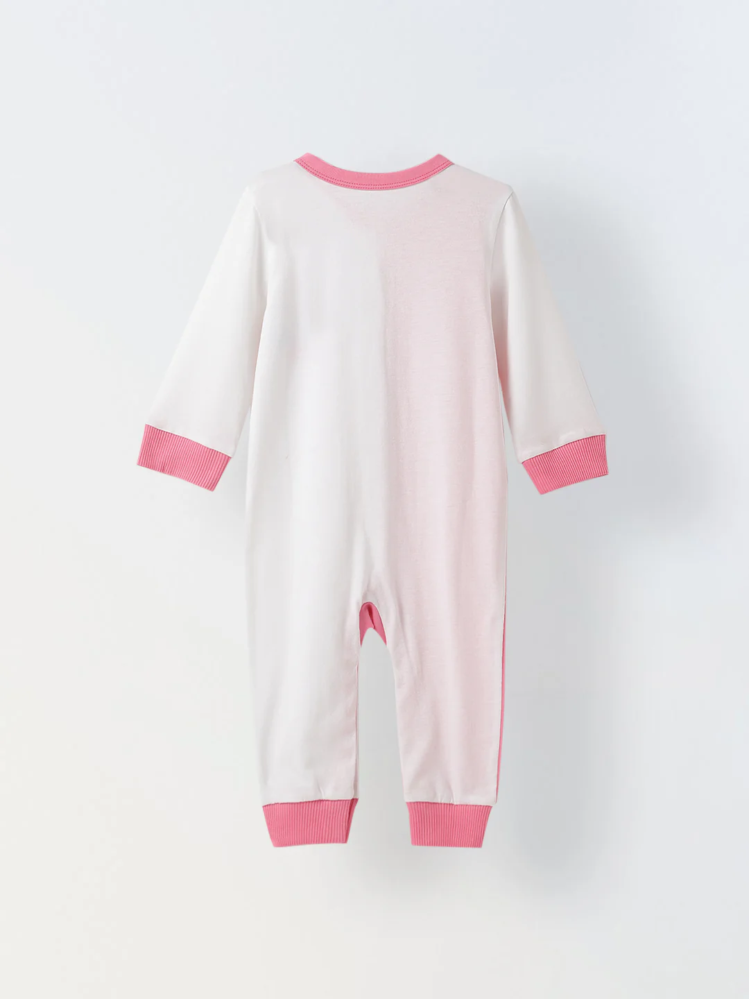 Infant Cotton White and Pink  Full Sleeve Printed Romper - Image 2