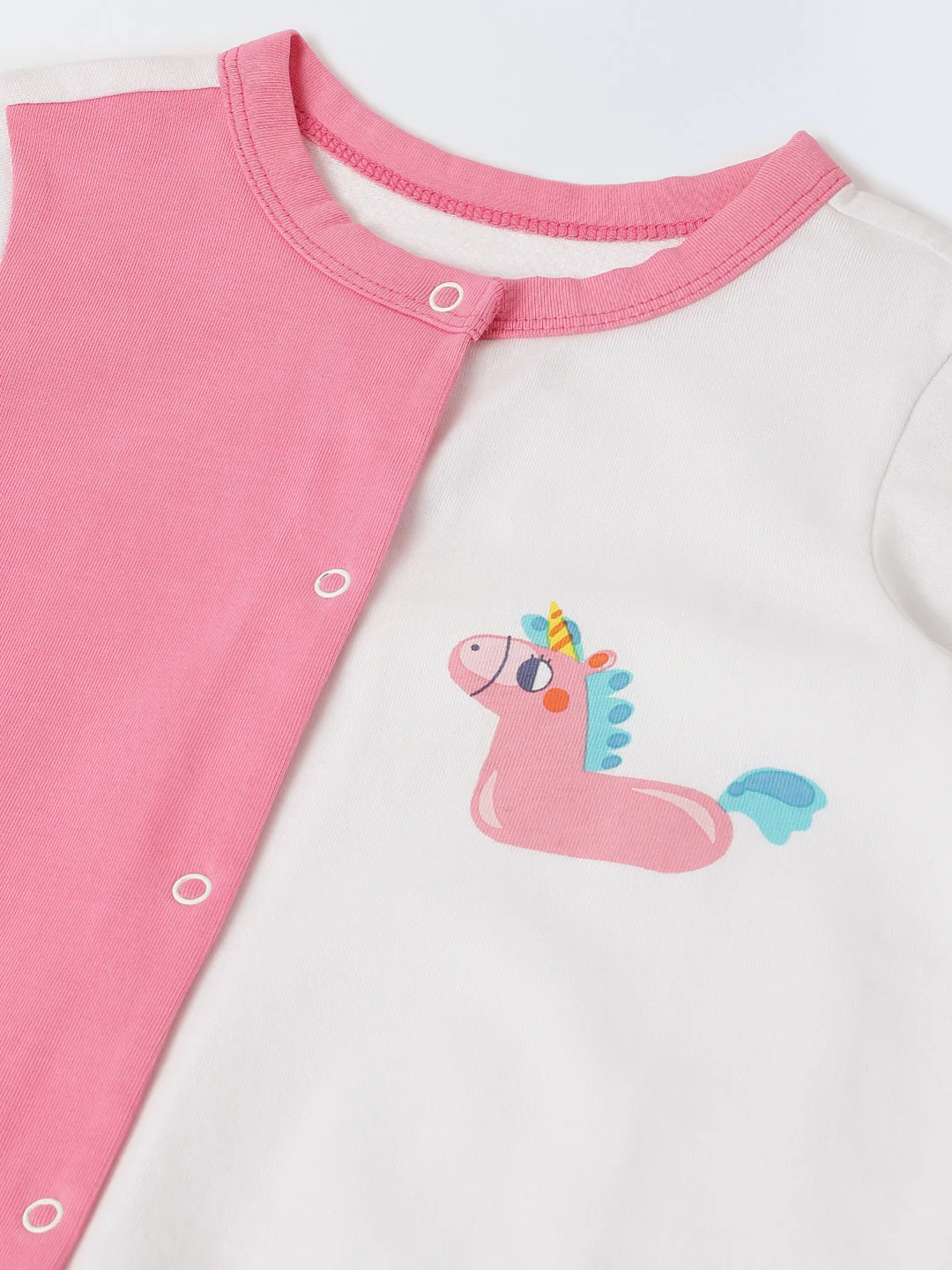 Infant Cotton White and Pink  Full Sleeve Printed Romper - Image 3