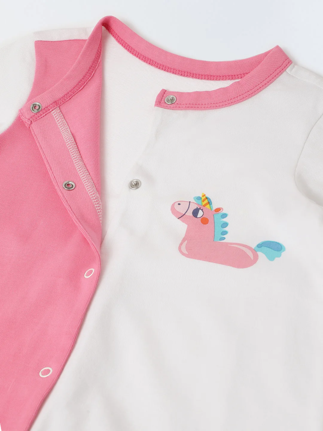 Infant Cotton White and Pink  Full Sleeve Printed Romper - Image 4