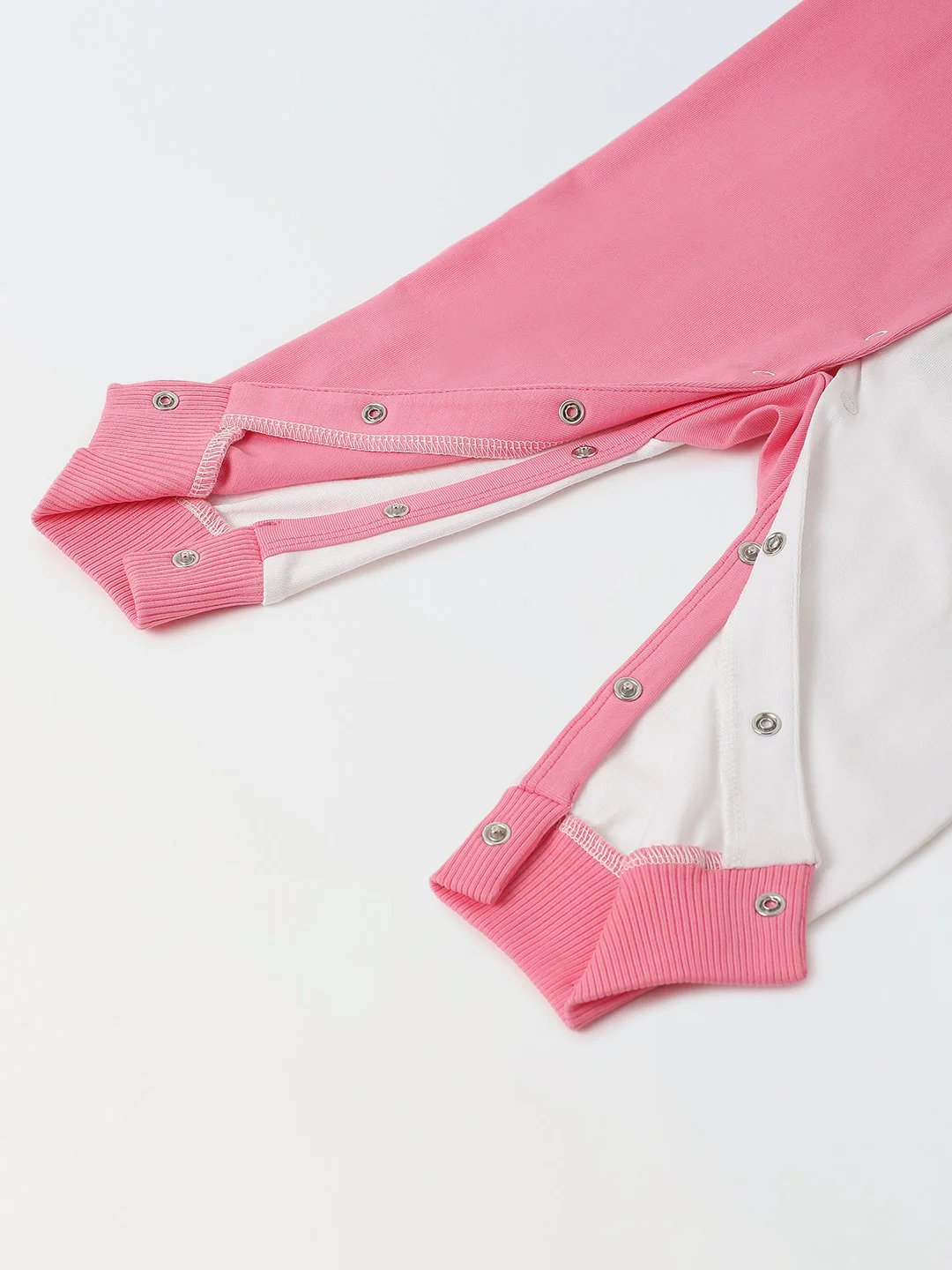 Infant Cotton White and Pink  Full Sleeve Printed Romper - Image 5