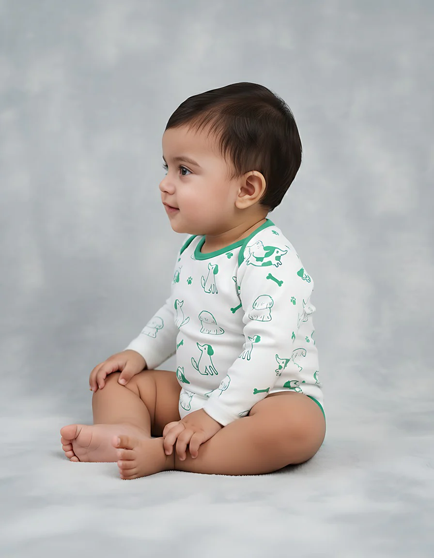 Infant Cotton White Half Sleeve Printed Romper - Image 3