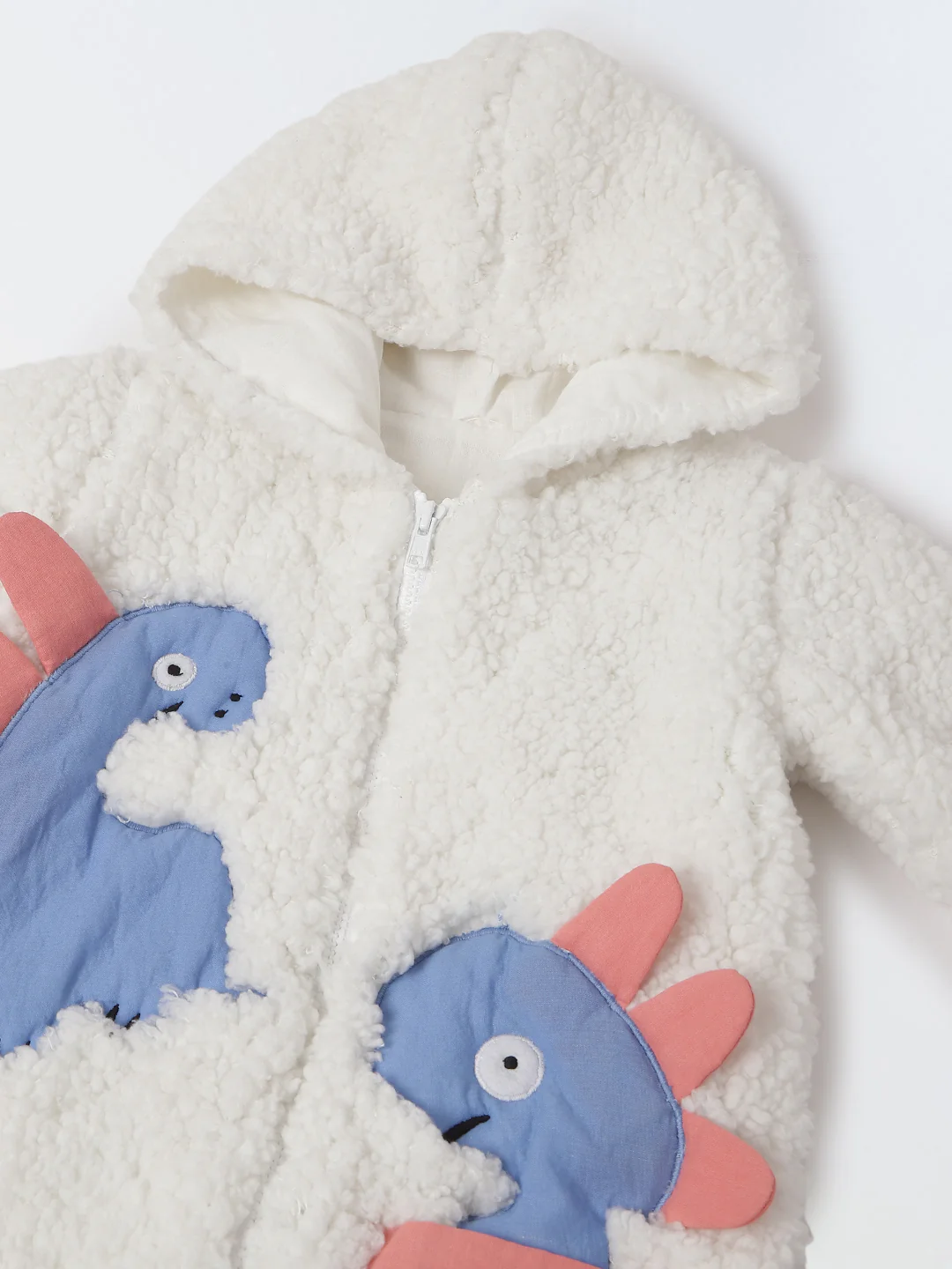 Infant Fuzzy Dinosaur Hooded Romper - Cozy & Adorable Winter Outfit - Image 3