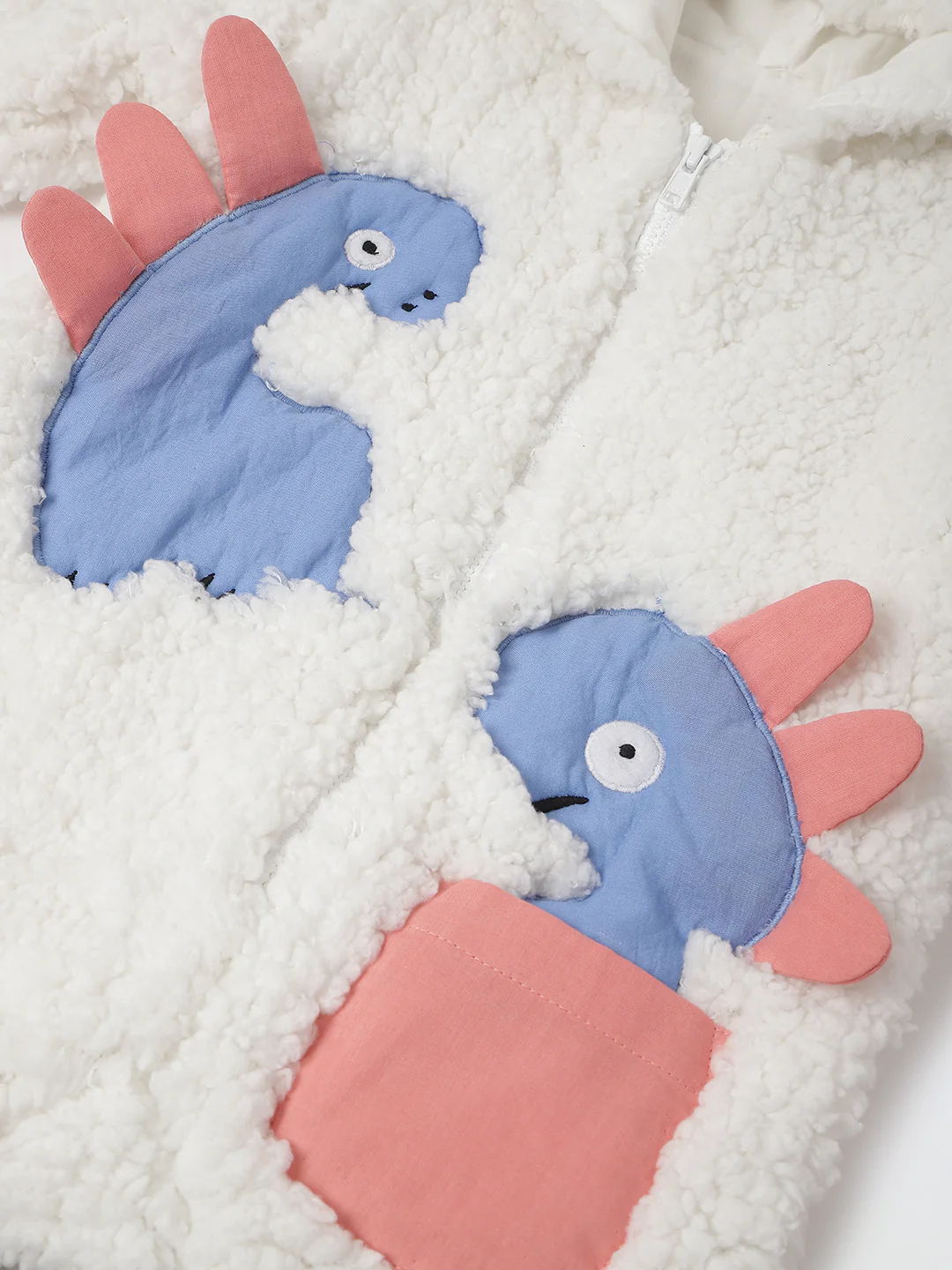 Infant Fuzzy Dinosaur Hooded Romper - Cozy & Adorable Winter Outfit - Image 4