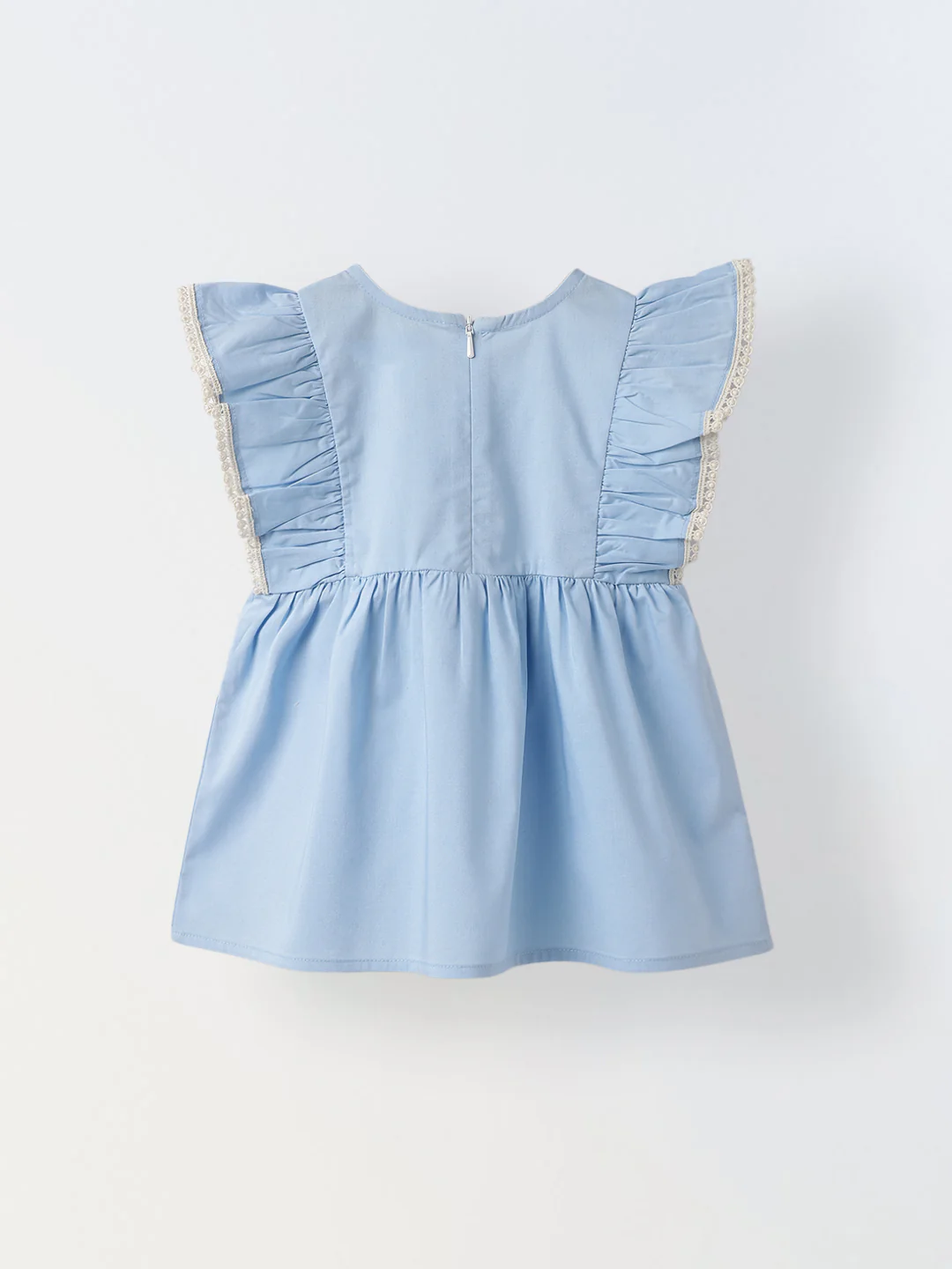 Infant Girls' Blue Ruffled Sleeve Cotton Dress - Image 2