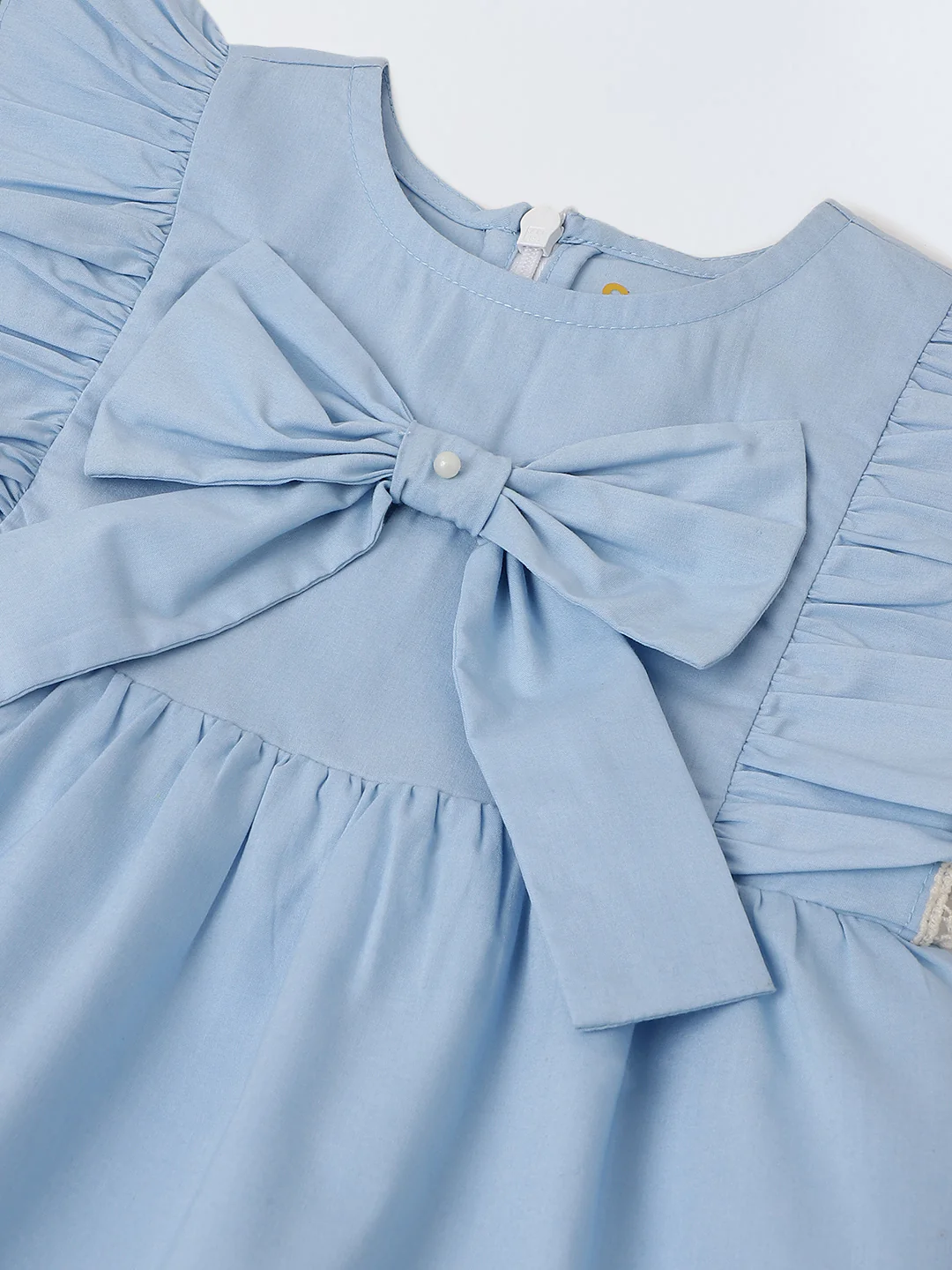 Infant Girls' Blue Ruffled Sleeve Cotton Dress - Image 3
