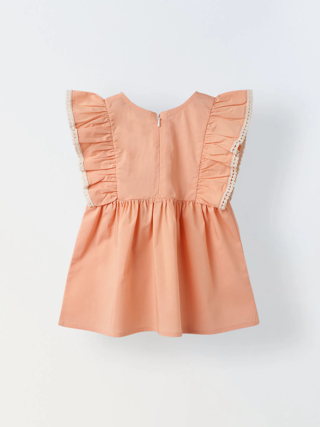 Infant Girls' Peach Ruffled Sleeve Cotton Dress - Image 2