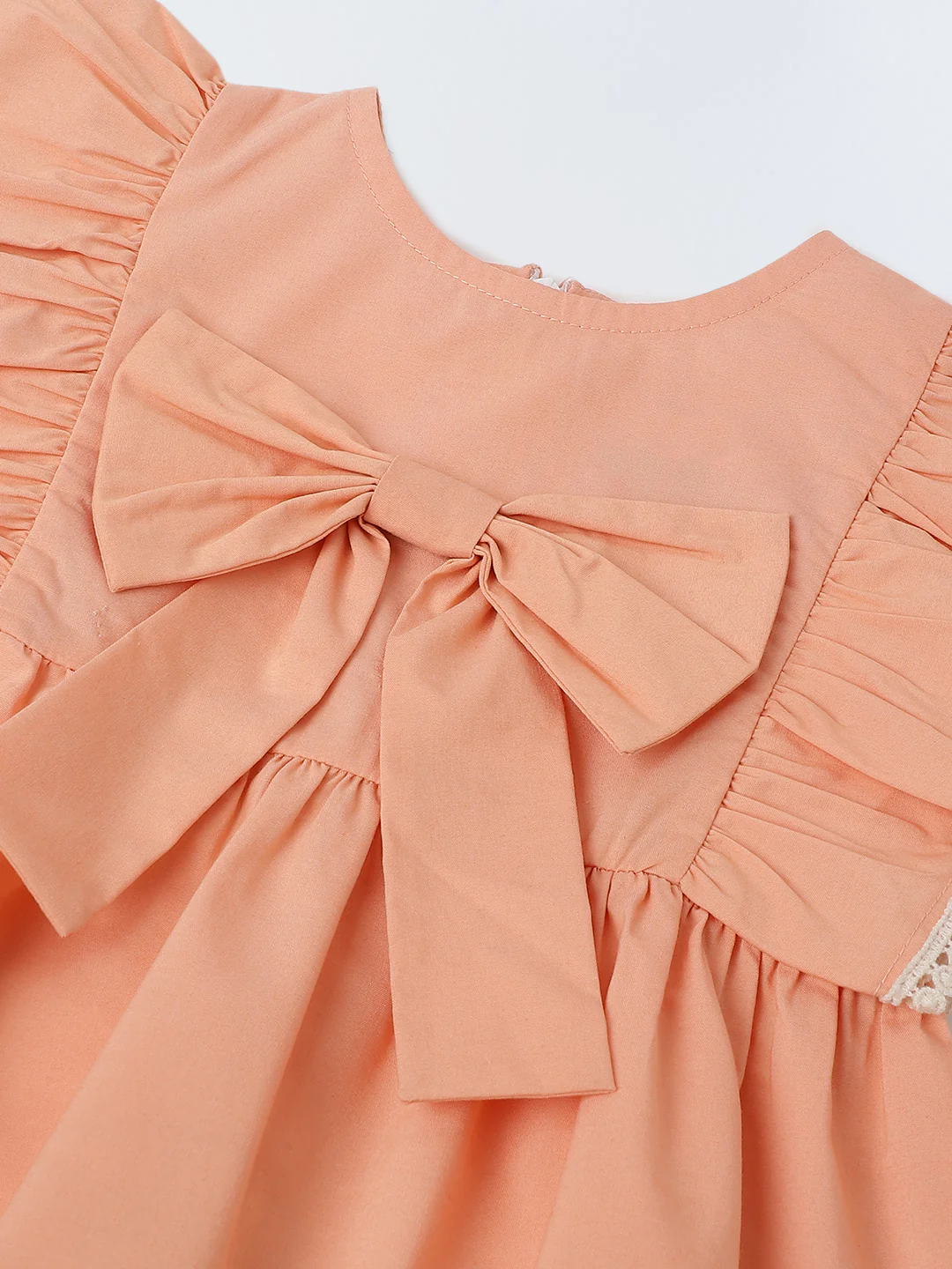 Infant Girls' Peach Ruffled Sleeve Cotton Dress - Image 3