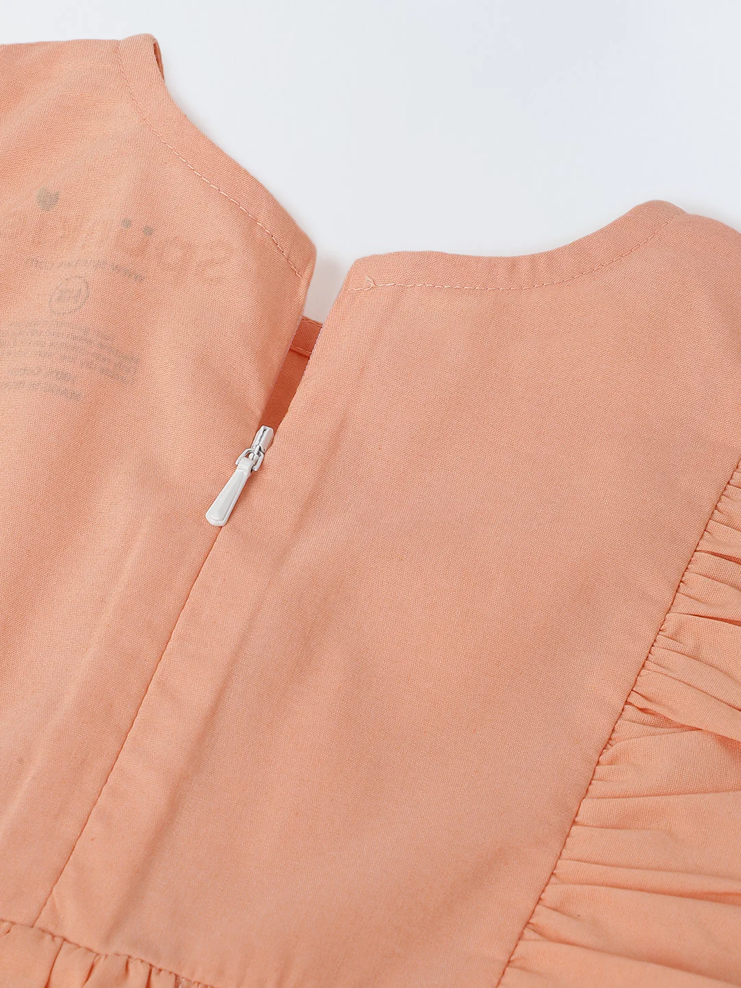 Infant Girls' Peach Ruffled Sleeve Cotton Dress - Image 4