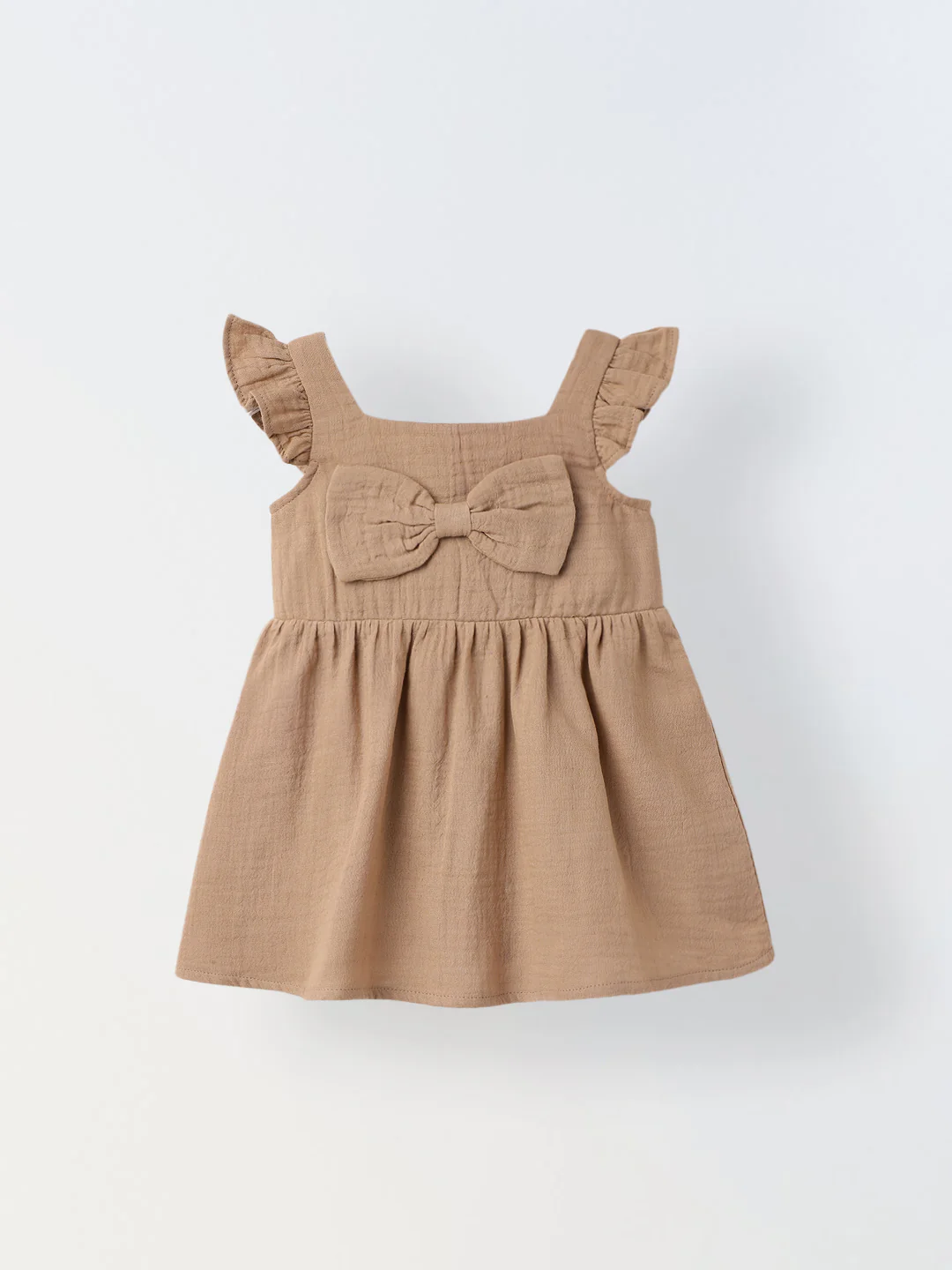 Infant Girls' Ruffled Sleeve Bow-Front Cotton Dress with Bloomer