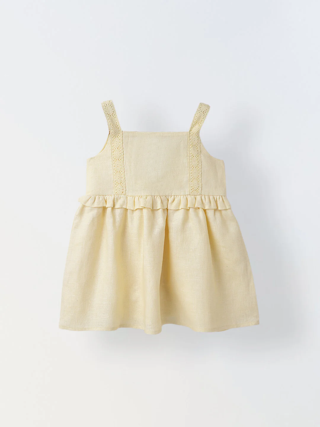 Infant Girls' Soft Yellow Peplum Cotton Linen Dress - Image 2