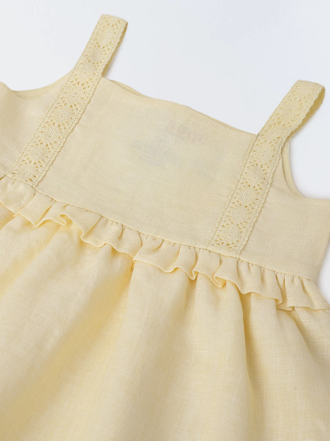 Infant Girls' Soft Yellow Peplum Cotton Linen Dress - Image 3