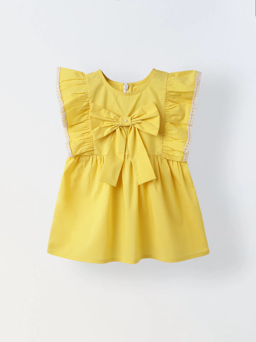 Infant Girls' Yellow Ruffled Sleeve Cotton Dress