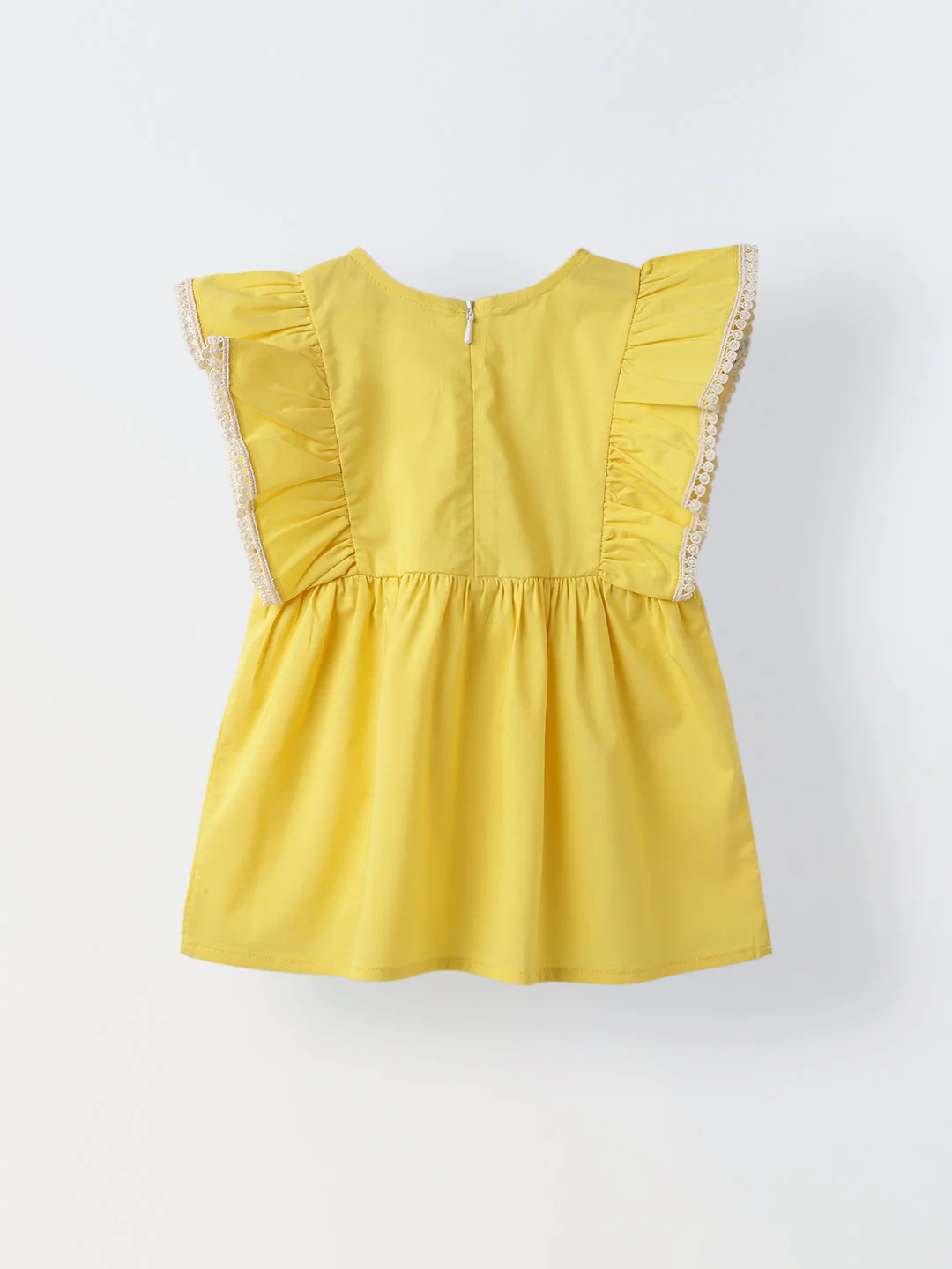 Infant Girls' Yellow Ruffled Sleeve Cotton Dress - Image 2
