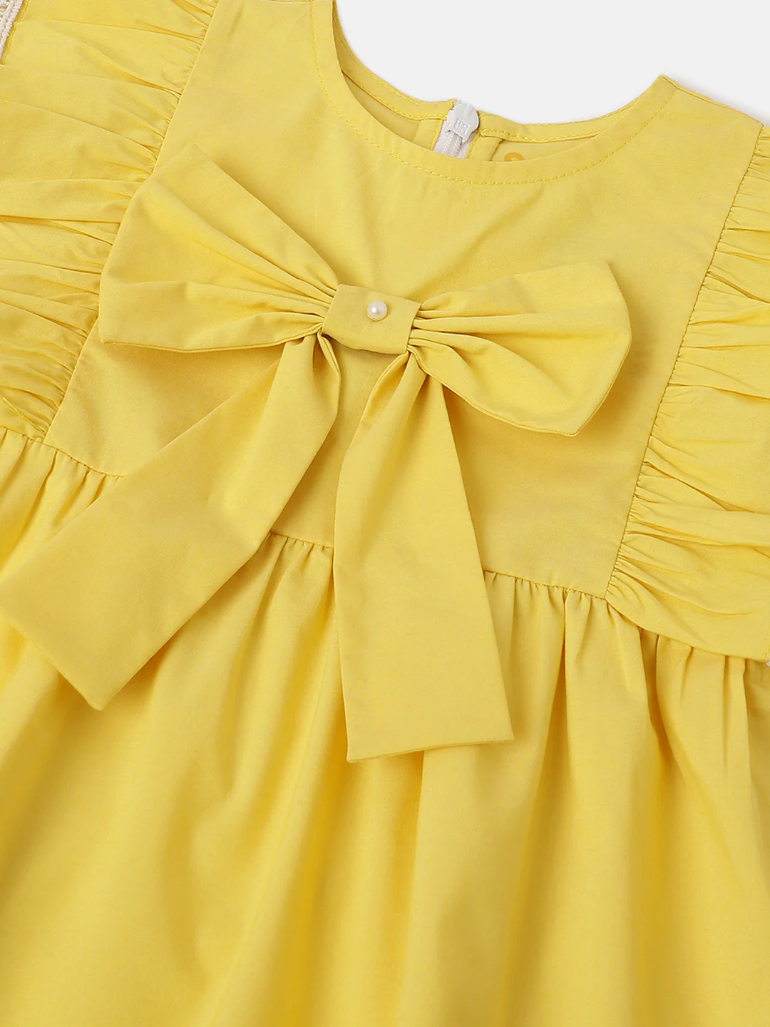 Infant Girls' Yellow Ruffled Sleeve Cotton Dress - Image 3