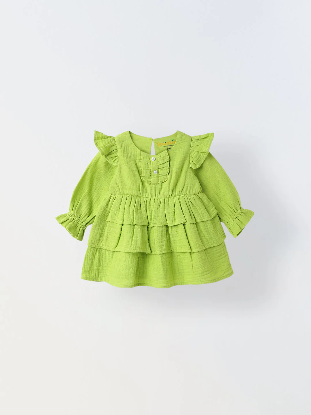 Infant Lime Cotton Round Neck Dress for Girls
