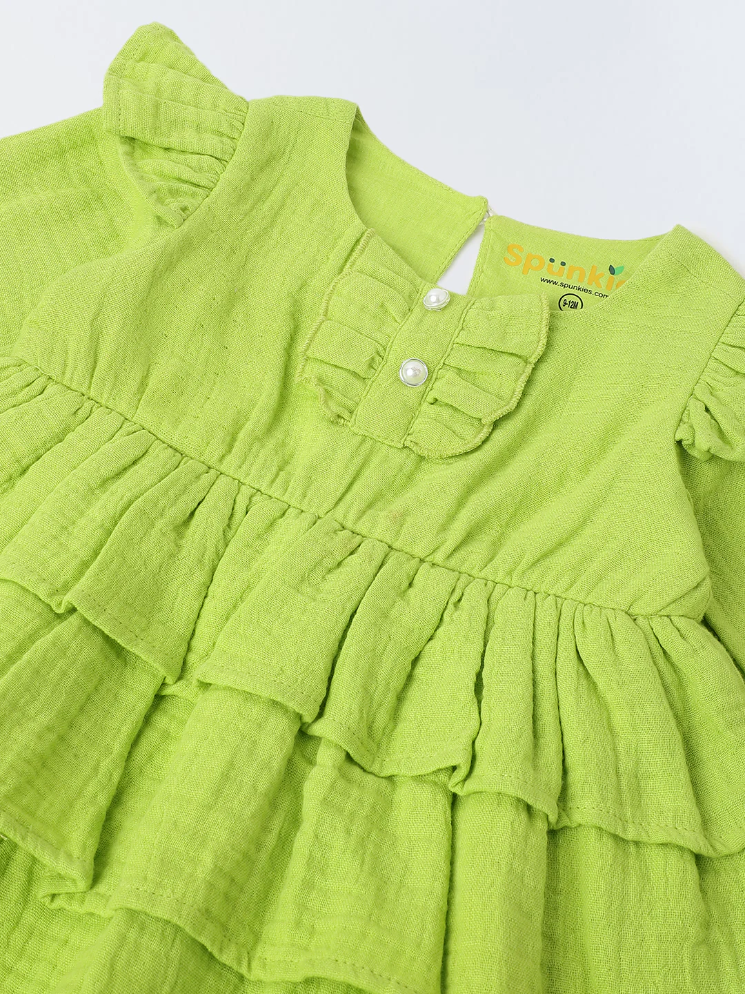 Infant Lime Cotton Round Neck Dress for Girls - Image 3