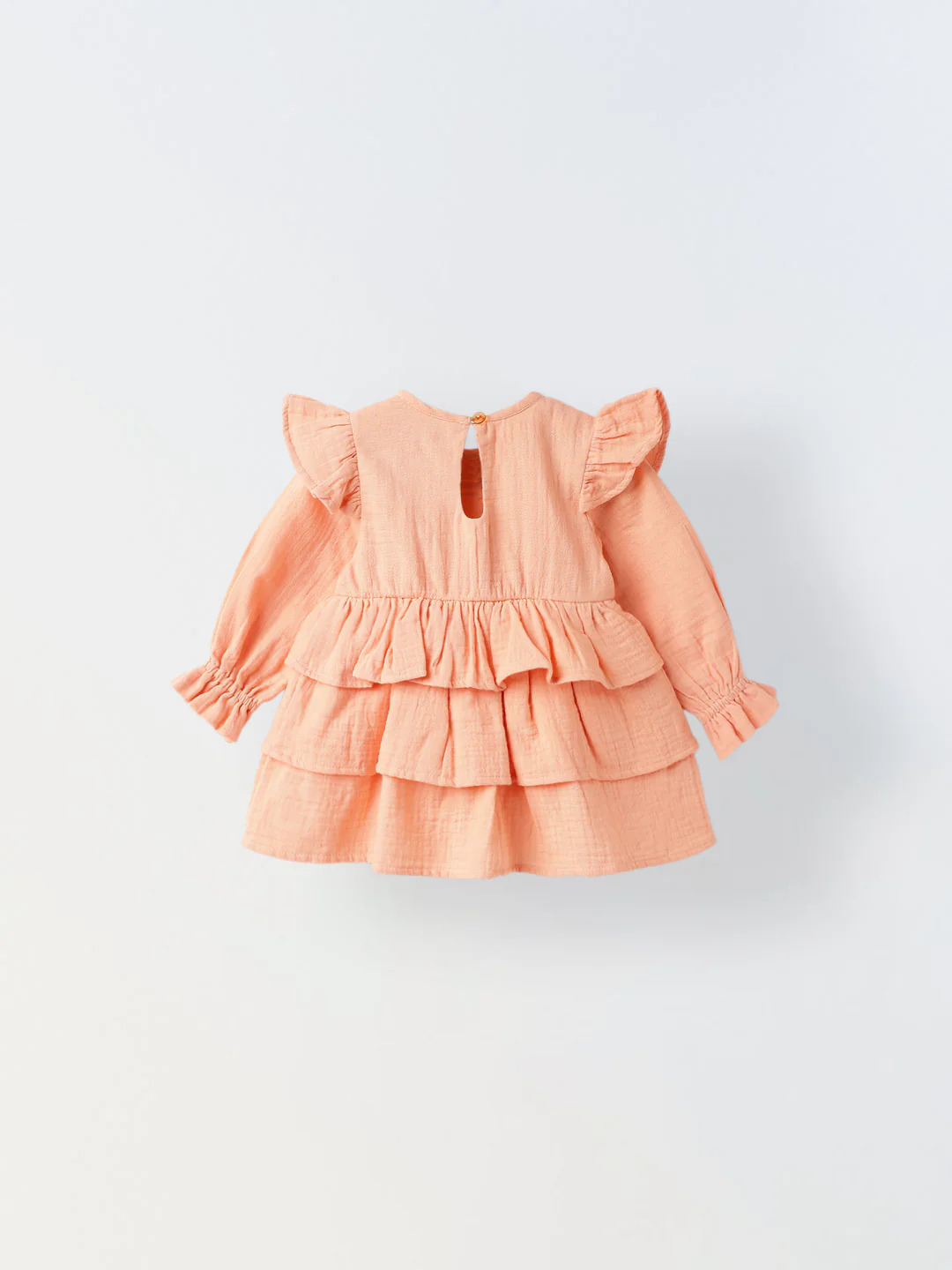 Infant Peach Cotton Round Neck Dress for Girls - Image 2