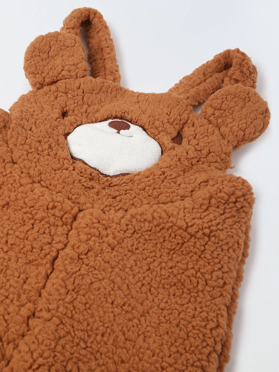 Infant Fuzzy Bear Overalls Romper with Ear Detail - Soft & Cozy Animal Outfit - Image 3