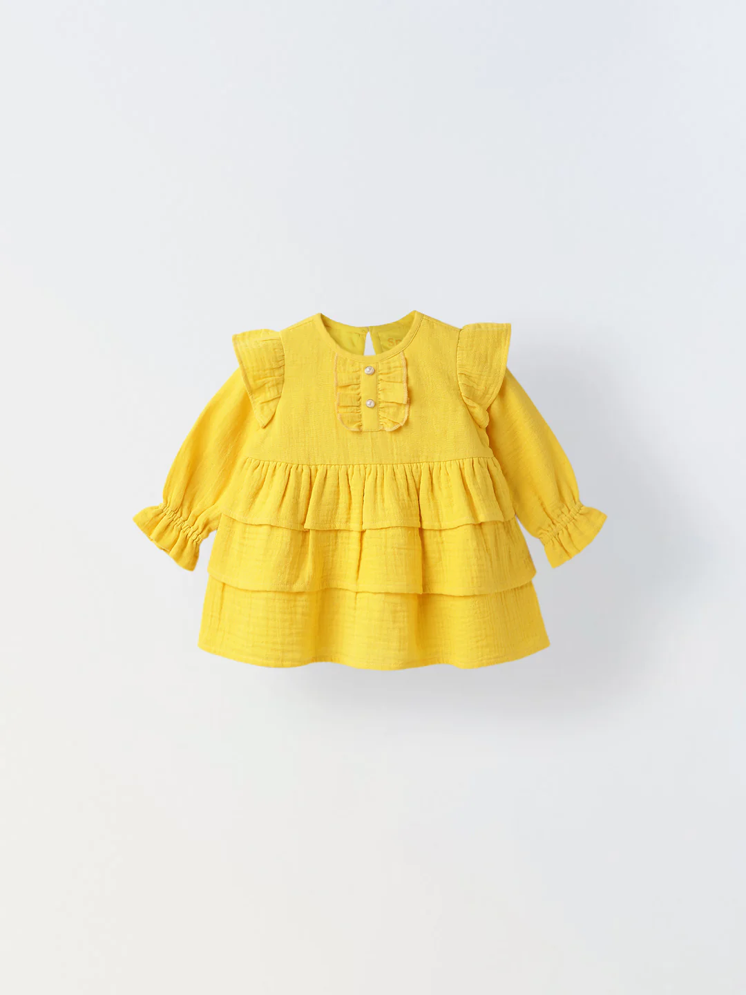 Infant Yellow Cotton Round Neck Dress for Girls
