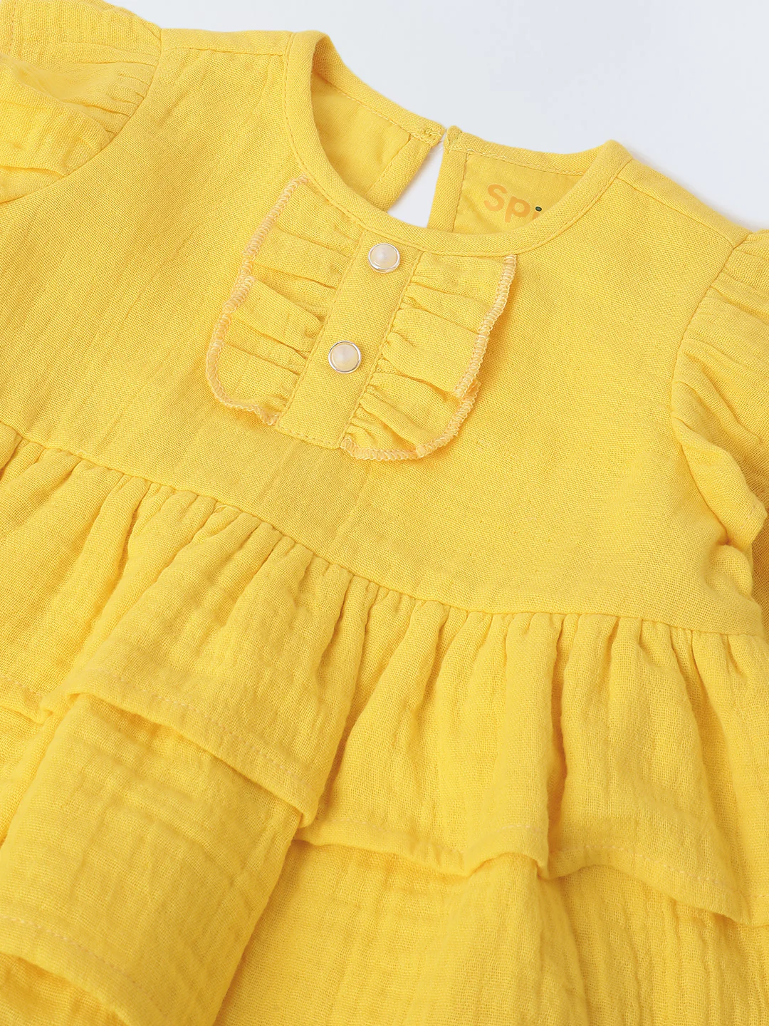 Infant Yellow Cotton Round Neck Dress for Girls - Image 3