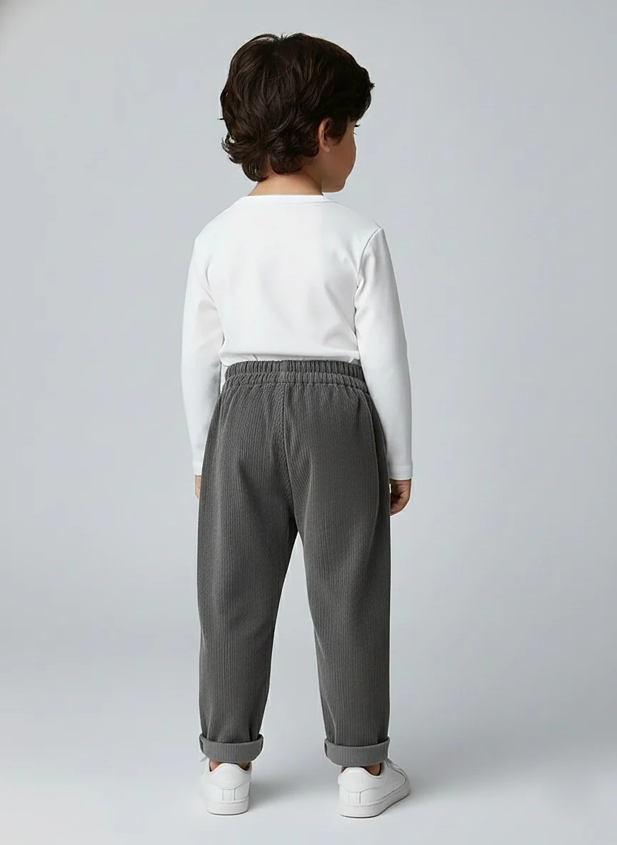 Infants Brown Rib Texture Couduroy Trousers - Image 3