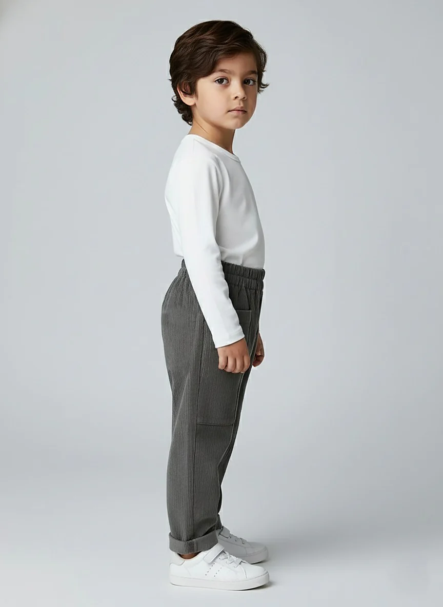 Infants Brown Rib Texture Couduroy Trousers - Image 4
