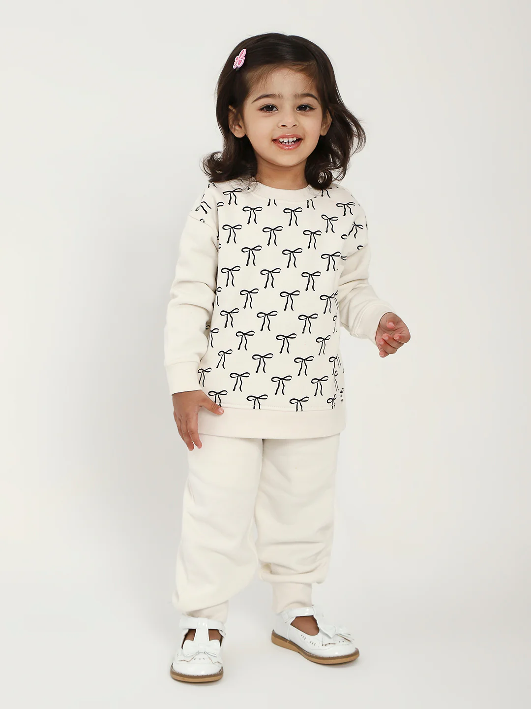 Kids white Long Sleeve Sweatshirt and Jogger Set