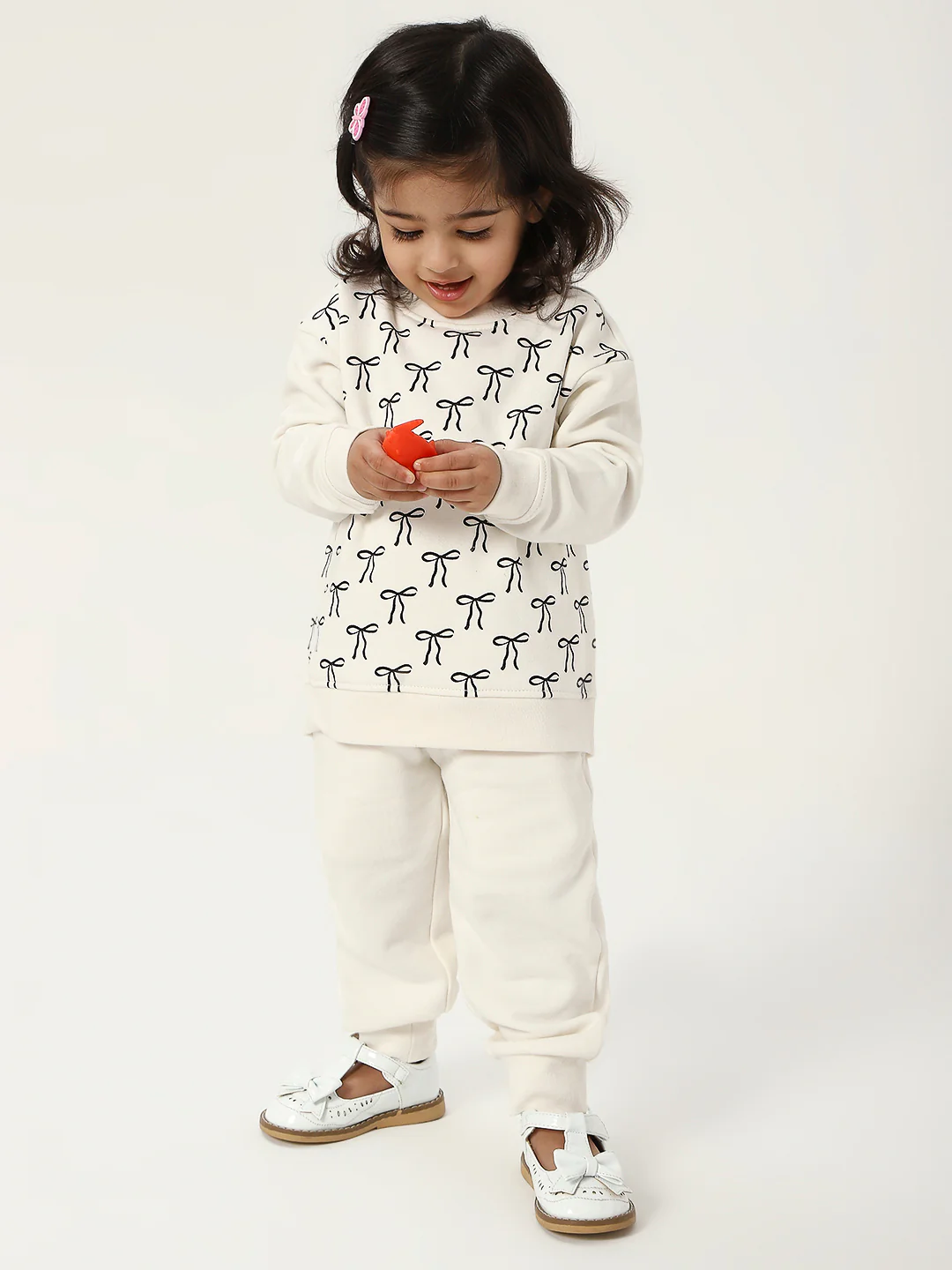 Kids white Long Sleeve Sweatshirt and Jogger Set - Image 3