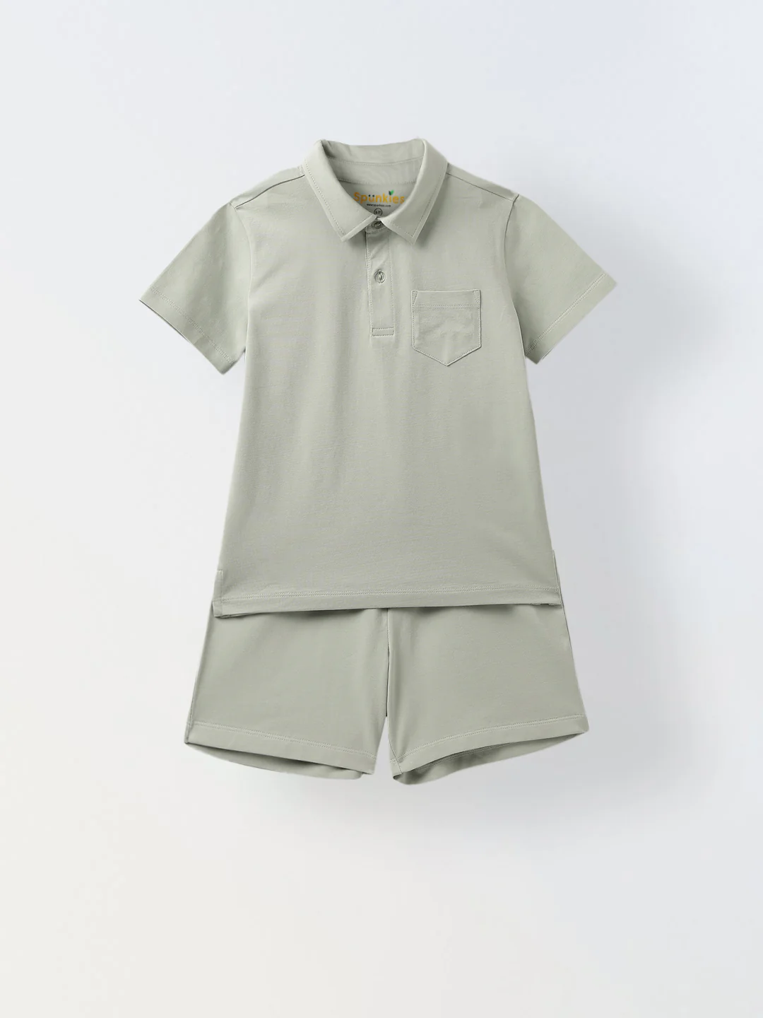 Mineral Grey Cotton Collar Neck Co-Ord Set For Boys