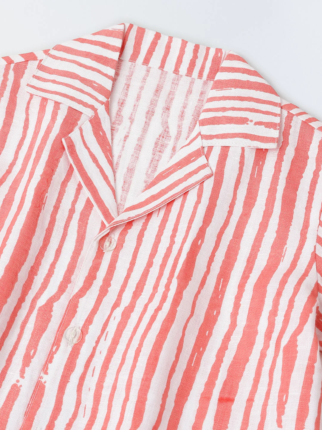 White & Coral Red Striped Co-Ord Set- Boy - Image 3