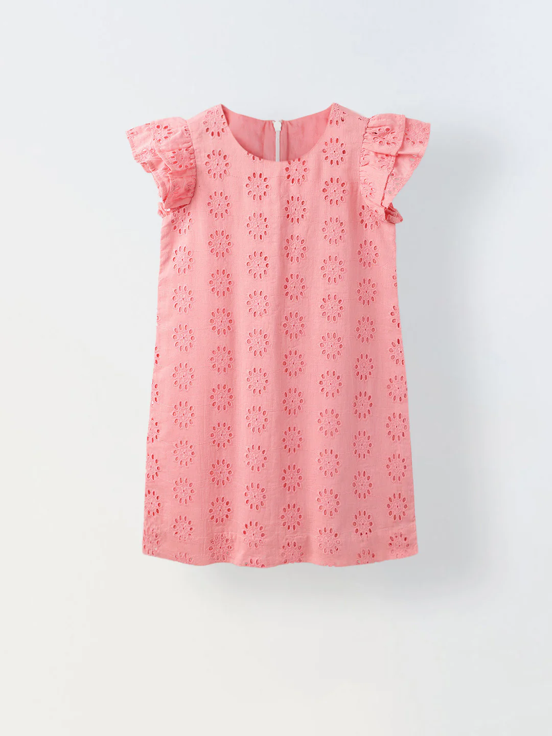 Pink Cotton Schiffli Dress For Girls