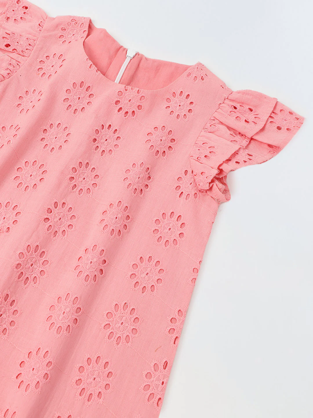 Pink Cotton Schiffli Dress For Girls - Image 3
