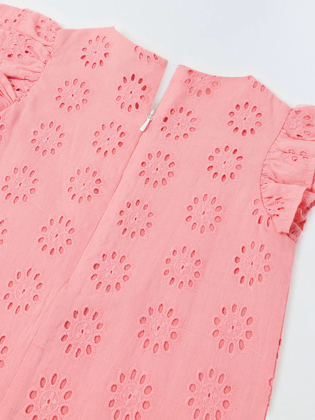 Pink Cotton Schiffli Dress For Girls - Image 4