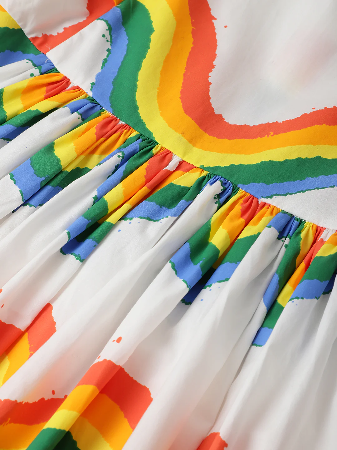 Girls' Rainbow Puff-Sleeve Dress – White - Image 3