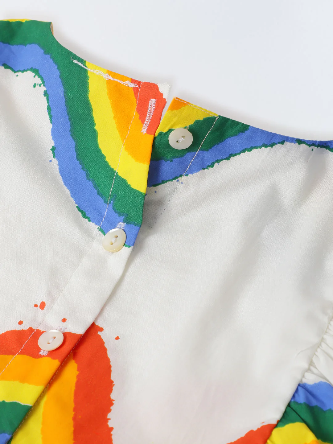 Girls' Rainbow Puff-Sleeve Dress – White - Image 4