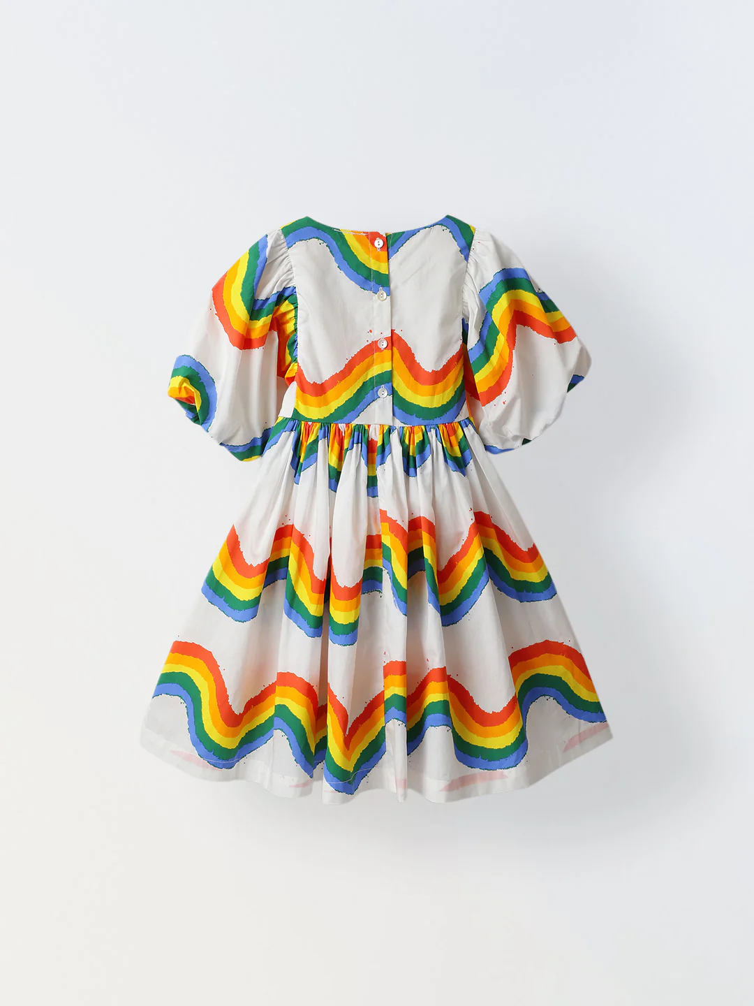 Girls' Rainbow Puff-Sleeve Dress – White - Image 5