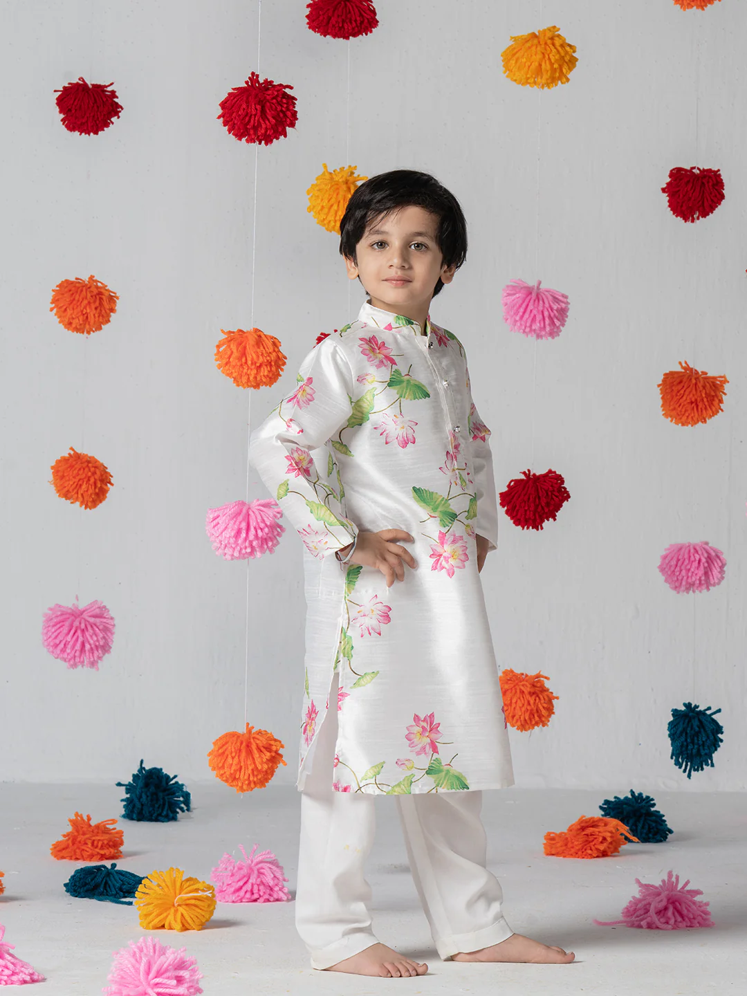 Printed White Kurta Set For Boys - Image 6