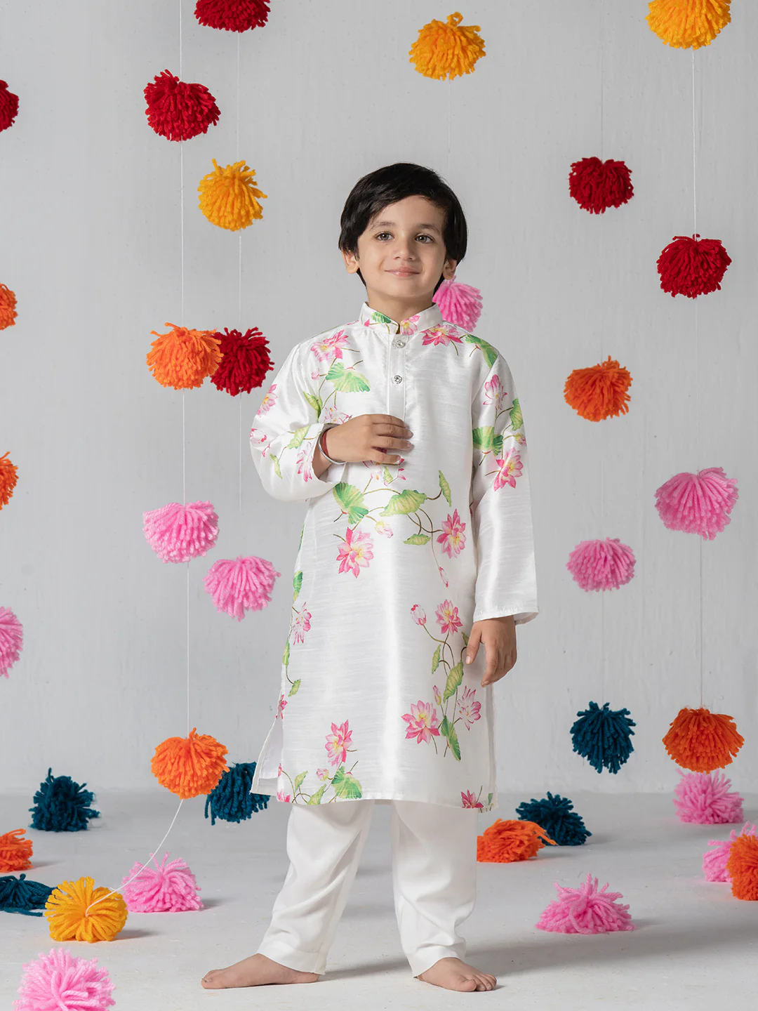 Printed White Kurta Set For Boys - Image 7