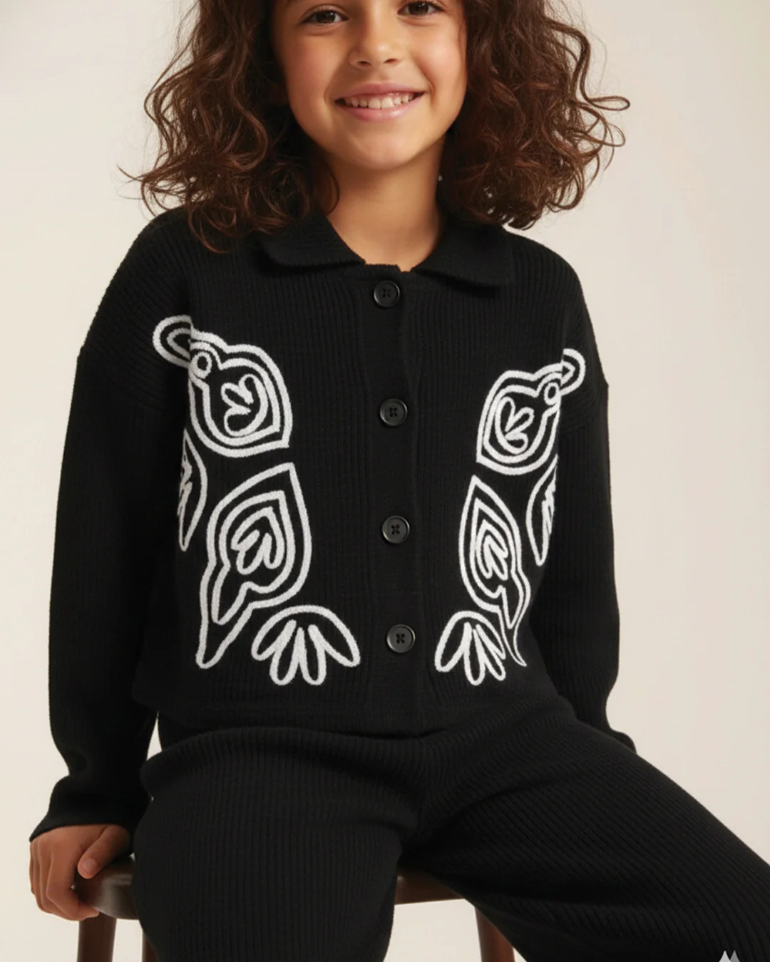 Black Cotton Gauze Embroidered Set - Image 4
