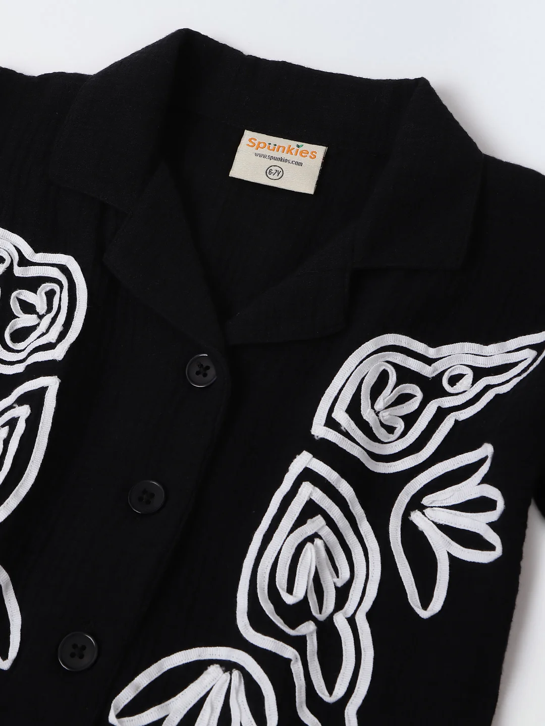 Black Cotton Gauze Embroidered Set - Image 5